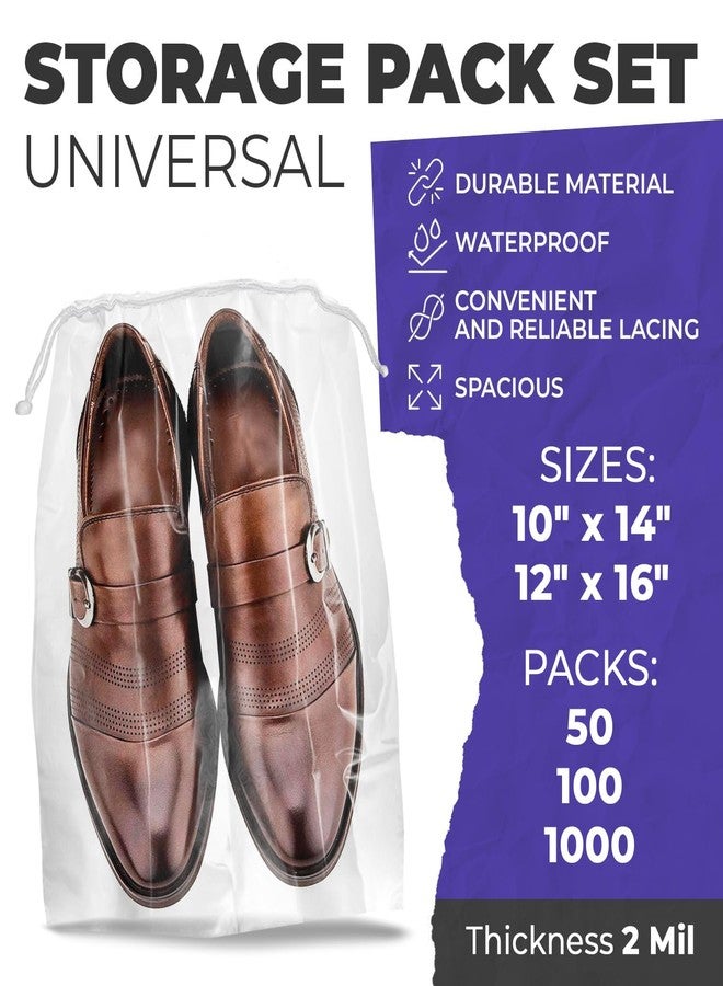 APQ Supply Clear Drawstring Travel Bag for Shoes, 12 x 16 Inches. Pack of 100 Waterproof Dust Bags for Shoes with Double Cotton Drawstrings. 2 mil PE Plastic Drawstring Bags for Packing, Storage - Image 2